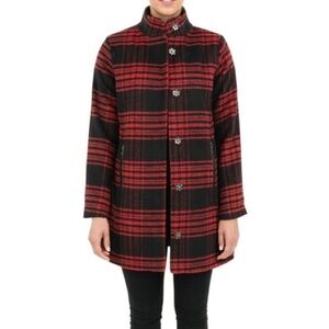 CYN & LUCA Single Breasted Oversized Plaid Coat in Red & Black Plaid NWT. Medium